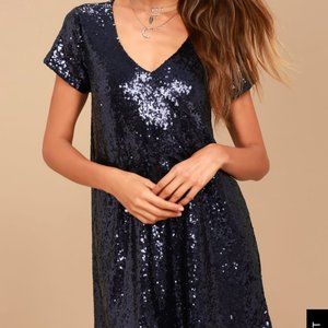 Light Up the Night Navy Blue Sequin Shift Dress